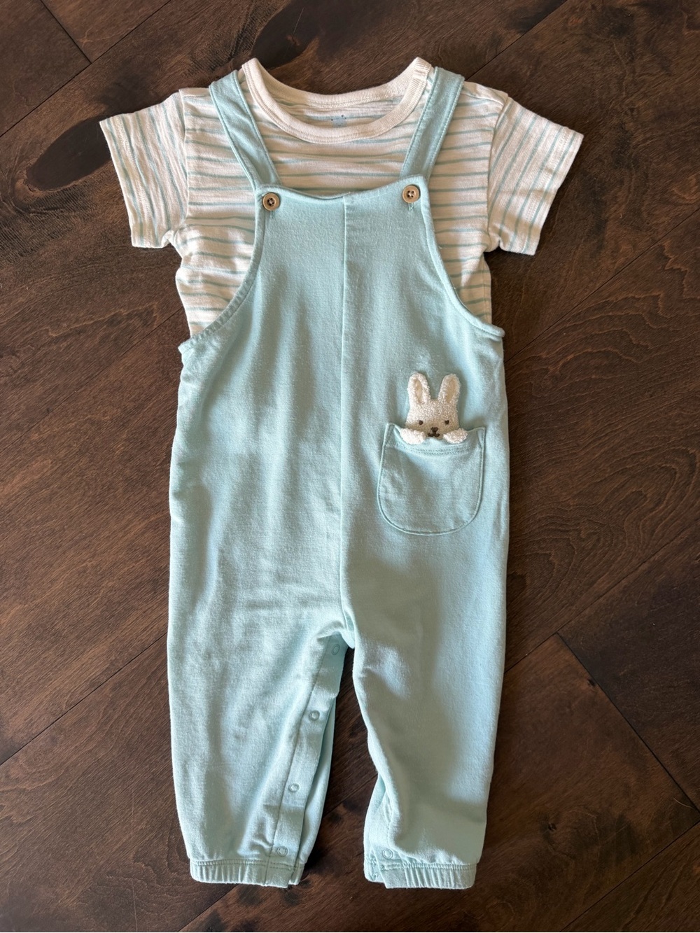 Cat & Jack Light Blue Bunny Pocket Overalls with Striped Tee